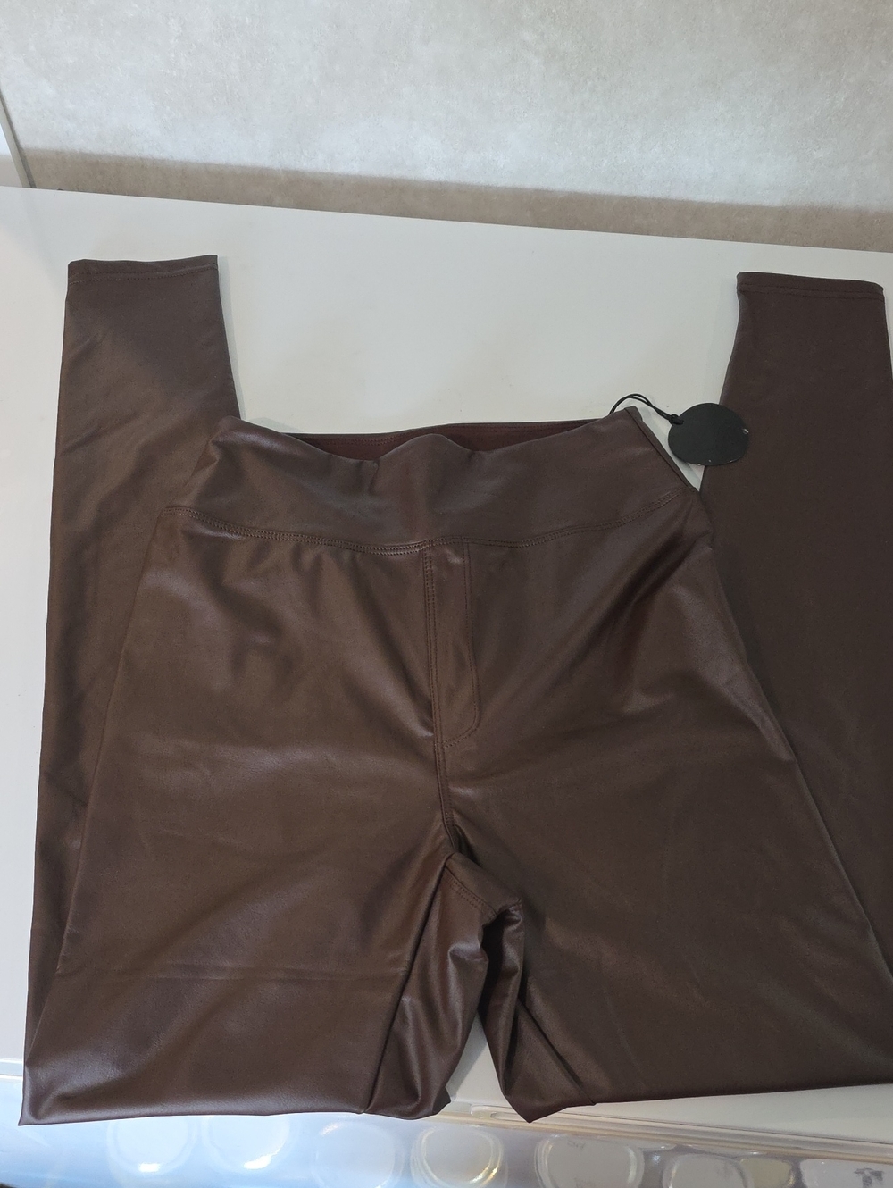 High-Rise Faux Leather Leggings in Dark Brown